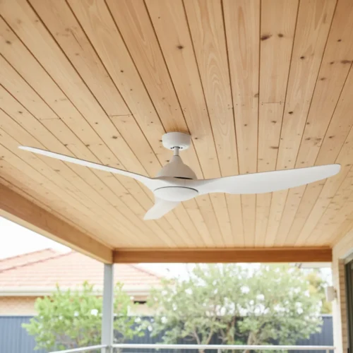 fanco-horizon-dc-64-inch-white-no-light-installed-in-wood-paneled-ceiling