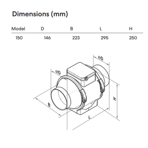fanco-mixflow-tt-inline-fan-150mm-dimensions