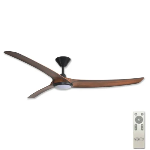 Hunter Pacific Aqua 3 IP66 DC Ceiling Fan with LED Light - Black with Koa Timber Style Blades 70"